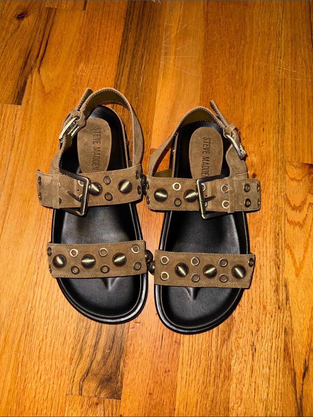 Steve Madden Brown Studded Double-Strap Sandals